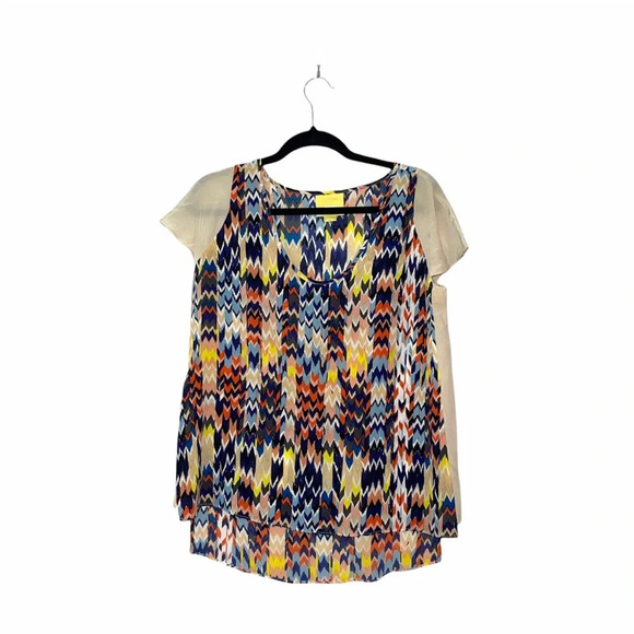 Anthropologie Maeve 100% Silk Multicolor Chevron Print Blouse Small Women’s - Picture 2 of 14